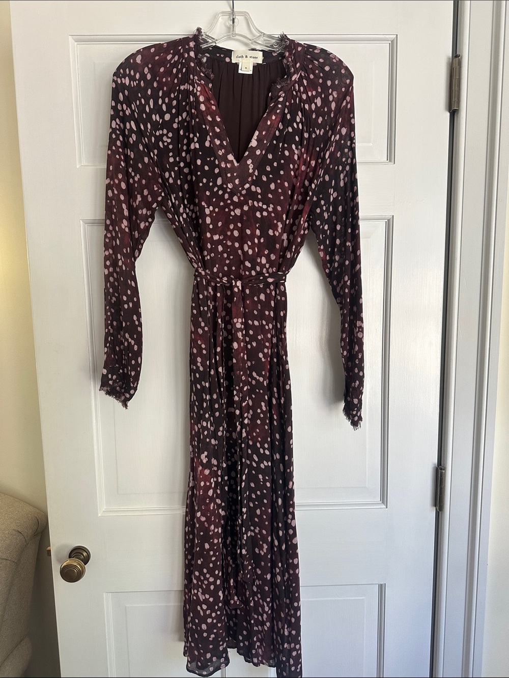 cloth & stone Plum and Light Pink Dotted Wrap Maxi Dress